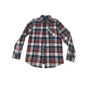 VOLCOM Men's Flannel Shirt True to This Sz Large Red Blue White Plaid Button-Up